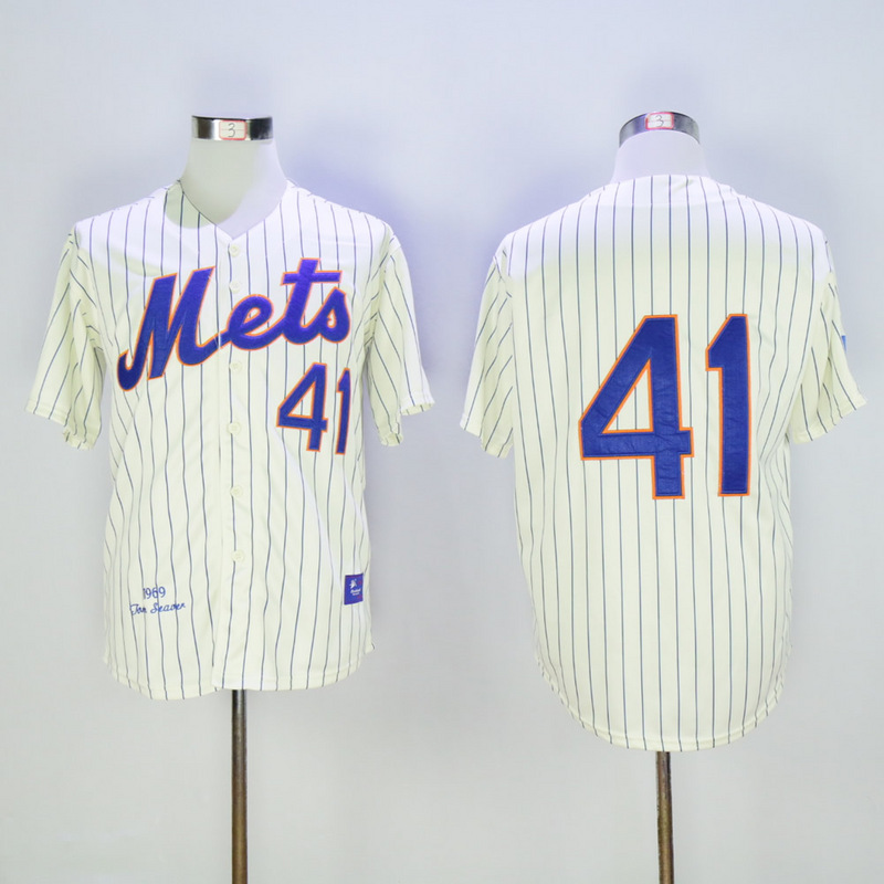 Men New York Mets #41 Seaver Cream Stripe Throwback MLB Jerseys